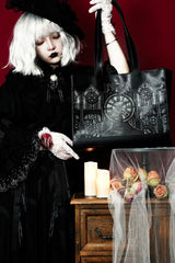 Black [Clock Tower] Printed Gothic Lolita Handbag - Product - 2