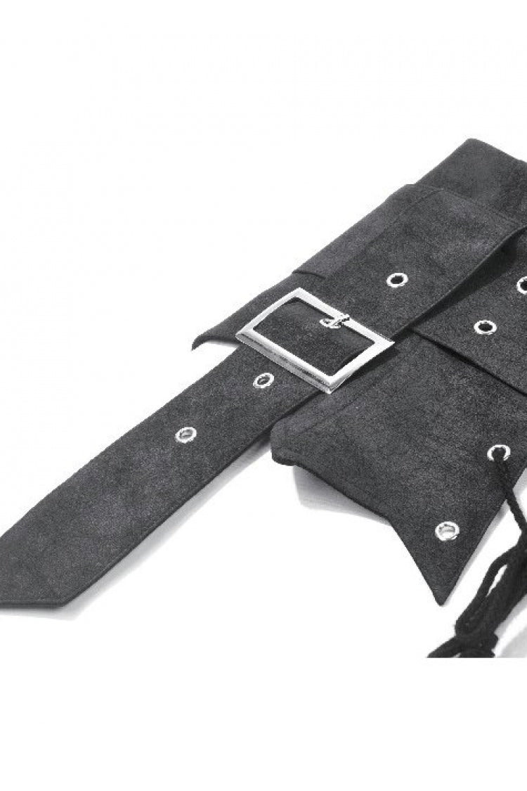 Washed Black Lace-Up Buckled Eyelet Women's Punk Asymmetric Corset Waist Belt - Product - 11