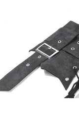 Washed Black Lace-Up Buckled Eyelet Women's Punk Asymmetric Corset Waist Belt - Product - 11
