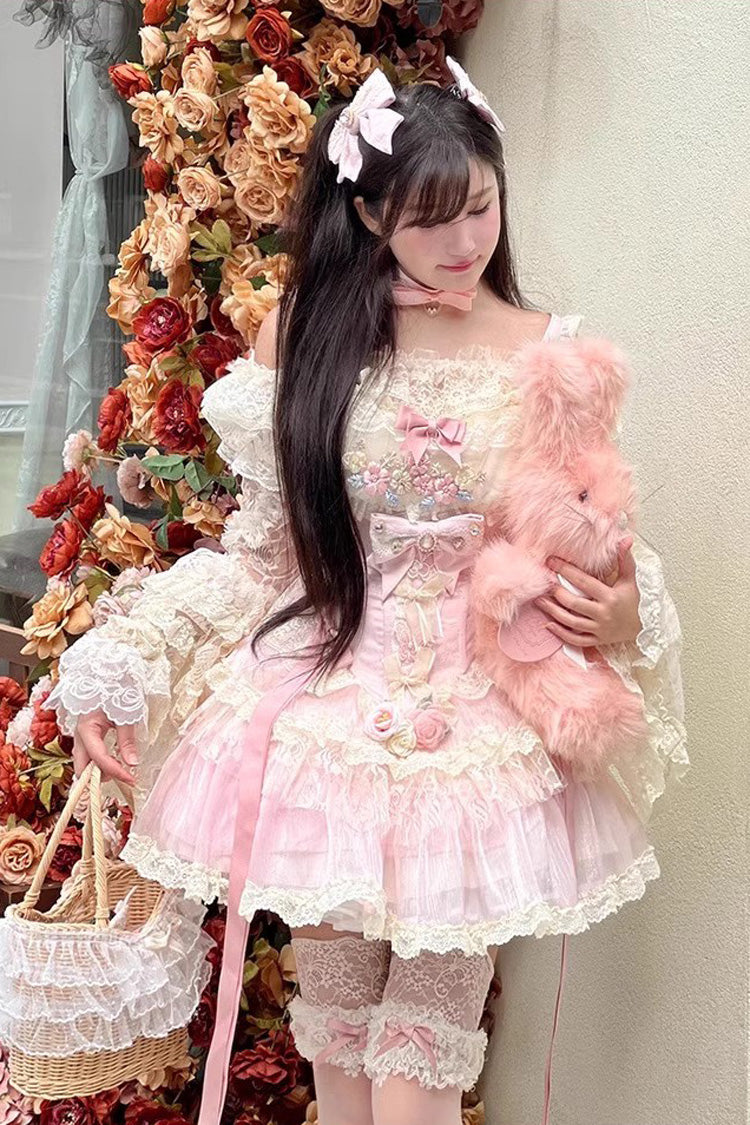 Pink Delicate Lace Flowers Love Song Bowknot Lace Sweet Lolita Dress - Product - 8