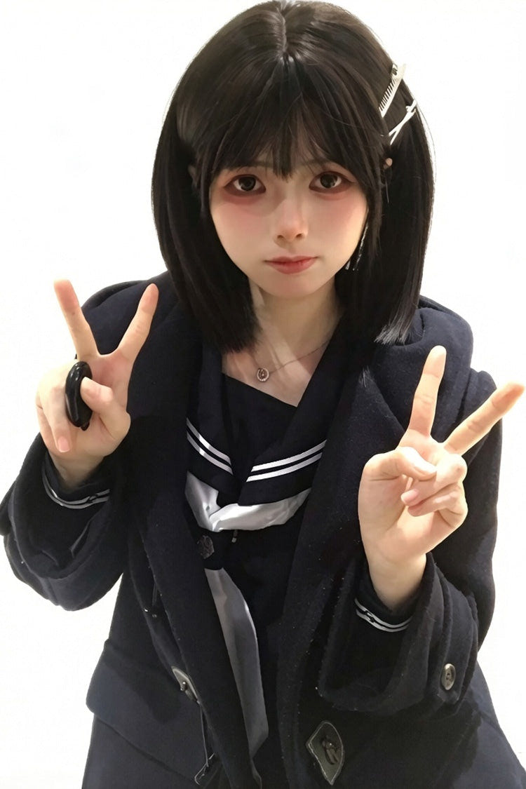 Black Tea Brown Straight Short Wig Sweet Daily Lolita JK Style - Product - 4