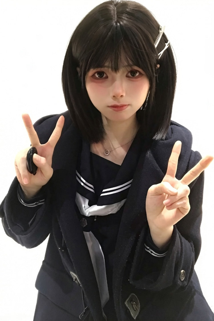 Black Tea Brown Straight Short Wig Sweet Daily Lolita JK Style - Product - 4