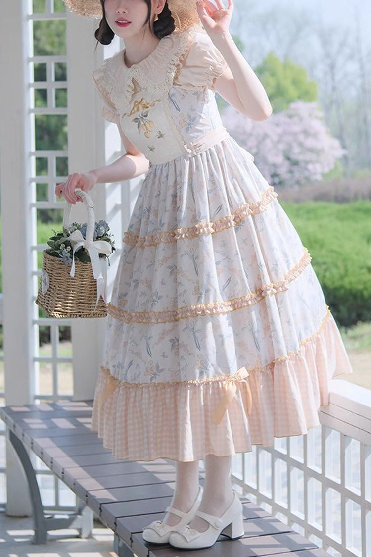 Multi-Color Cherry Butterfly Printed Embroidered Ruffle Sweet Lolita JSK Dress - Multi-Color - 1