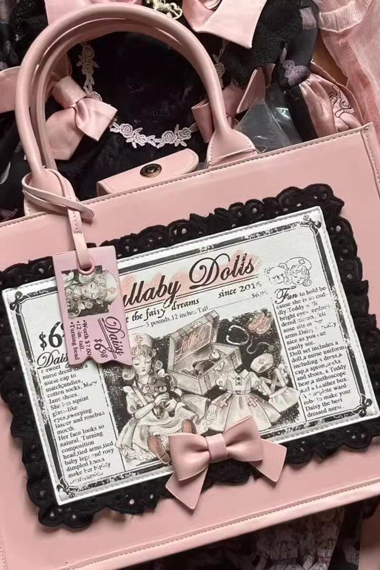 Pink Antique Doll Wall Print Sweet Japanese Lolita Handbag - Product - 2