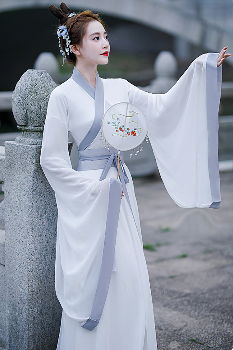 White Simple Chinese Style Sweet Hanfu Dress - Product - 3