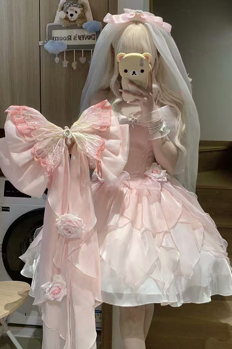 [Heartbeat] Off Shoulder Multi-Layered Ruffle Bowknot Lace Princess Gorgeous Dream Sweet Lolita Dress 2 Colors - Product - 3