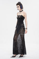 Black Mesh Splice Chain Fishtail Women's Gothic Skirt - Product - 7