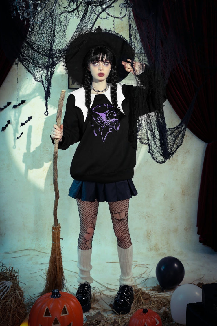 Black/White Point Peter Pan Collar Collar Long Sleeves Women's Gothic Vintage College Sweatshirt - Product - 18