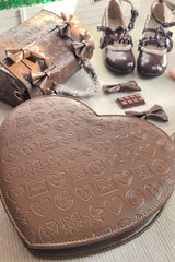 Coffee Heart‑Shaped Embossed Pattern Sweet Lolita Handbag/Crossbody - Product - 5