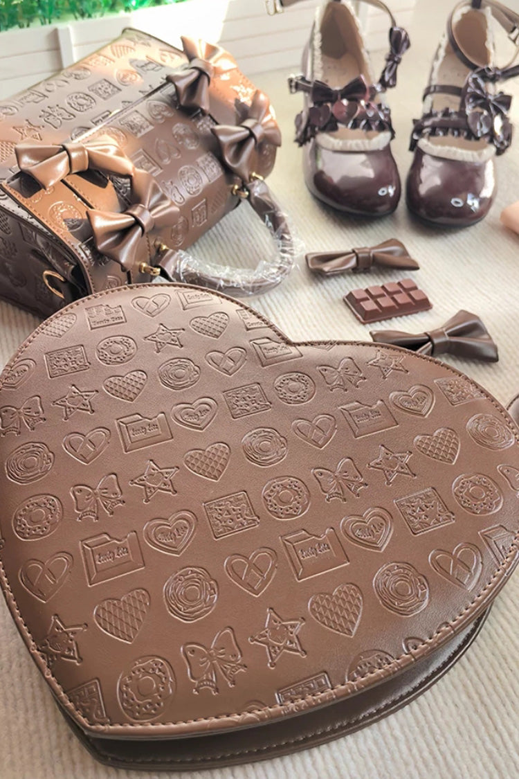 Coffee Heart‑Shaped Embossed Pattern Sweet Lolita Handbag/Crossbody - Product - 5
