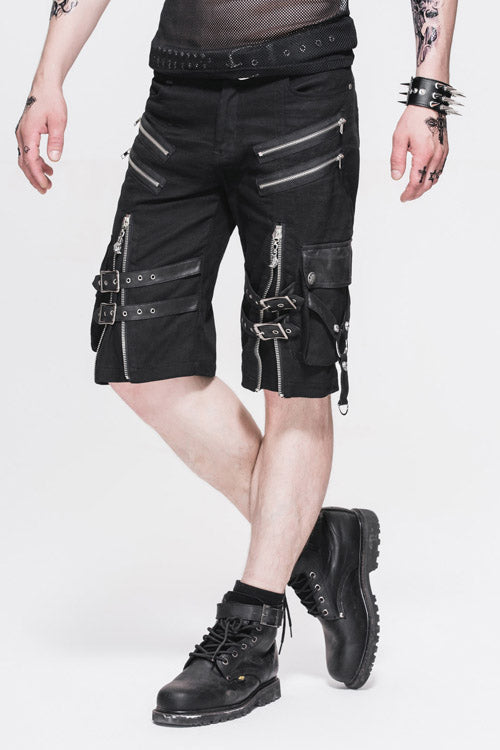 Black Punk Rock Adjustable Zippered Summer With Loops Shorts Mens Pants - Product - 2