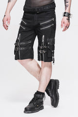Black Punk Rock Adjustable Zippered Summer With Loops Shorts Mens Pants - Product - 2