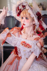 Red [Glazed Phantom] Off Shoulder Ruffle Hanayome Bowknot Lace Sweet Elegant Lolita Dress - Product - 6