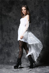 White Square Collar Sleeveless Overlay Embroidered Lace Women's Gothic Dress - Product - 11