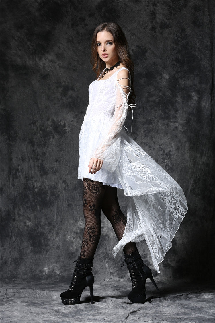 White Square Collar Sleeveless Overlay Embroidered Lace Women's Gothic Dress - Product - 11