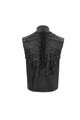 Black Front And Rear String Micro Stretch Cotton Stand Collar Men's Punk Vest - Product - 9