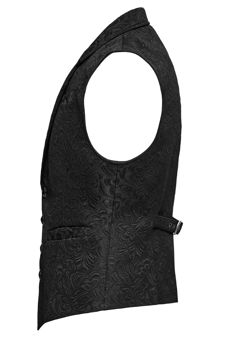 Black Lapel Collar Jacquard Slim Men's Gothic Vest - Product - 6