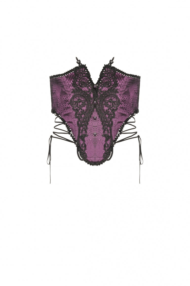 Purple Butterfly Embroidered Lace Women's Luxurious Royal Underbust Corset - Product - 3