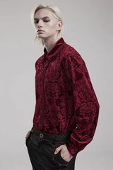 Men's Long Sleeves Embossed Velvet Print Gothic Gorgeous Blouse 2 Colors - Product - 11