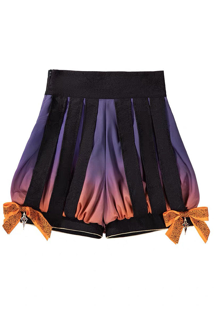 Black/Brown [Little Devil] Stand Collar Long Sleeves Gradient Print Ruffle Bowknot Gothic Prince Ouji Lolita Set - Product - 11
