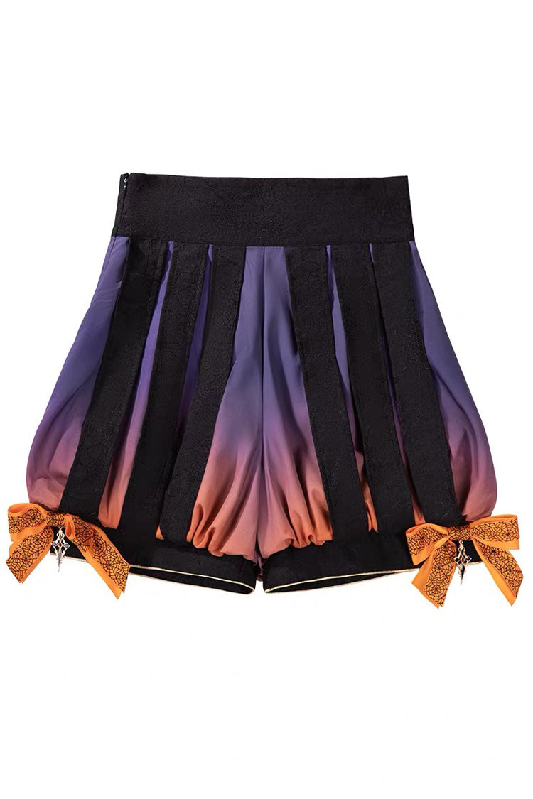 Black/Brown [Little Devil] Stand Collar Long Sleeves Gradient Print Ruffle Bowknot Gothic Prince Ouji Lolita Set - Product - 11
