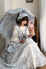 Blue [Heart In Love] Multi-Layered Ruffled Bow Sweet Lolita Jsk Dress - Product - 5