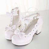 Bowknot Heart-shaped Hollow Out Lolita High Heel Shoes - White - 2