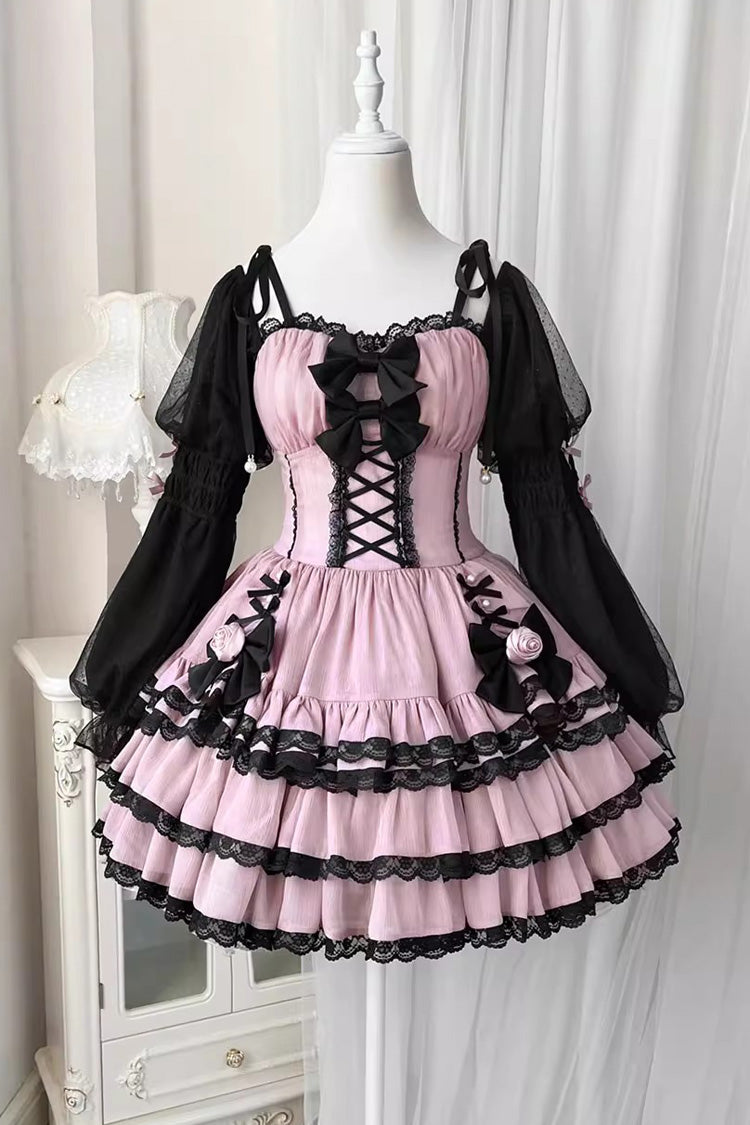 Black/Purple Dance Music Long Sleeves Multi-layer Ruffle Bowknot Sweet Princess Lolita Dress - Product - 3