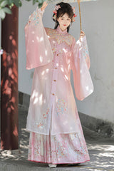 Pink [Spring Scenery Gardens] Collar High Waisted Embroidered Women's Sweet Hanfu Dress Set - Product - 3