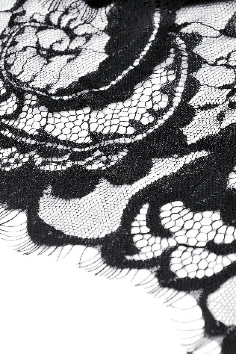 Black High Waisted Heart Embroidered Lace Women's Gothic Maxi Skirt - Product - 17
