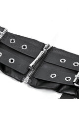 Black Eyelet Buckled Zippered Women's Punk Leather Belt with Side Pouches - Product - 13