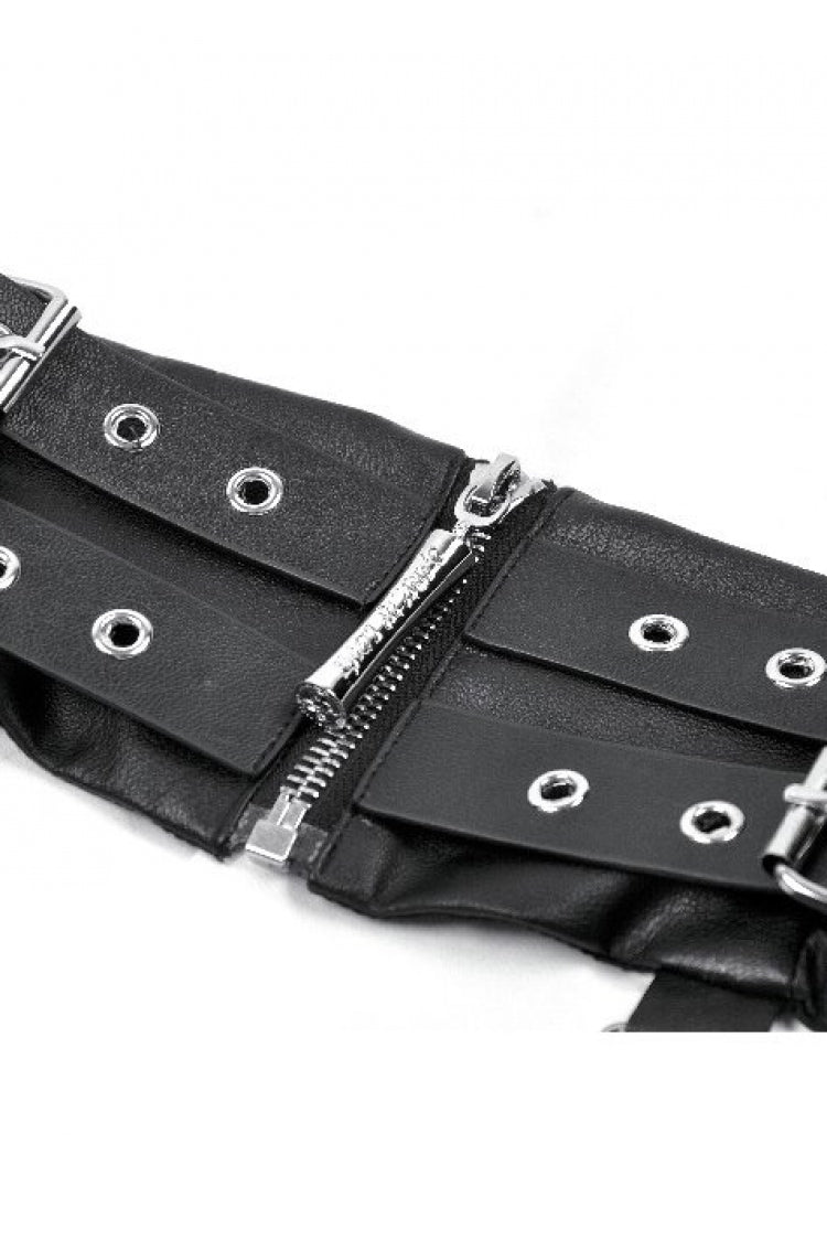 Black Eyelet Buckled Zippered Women's Punk Leather Belt with Side Pouches - Product - 13