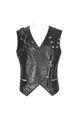 Black Zipper Faux Leather Men's Punk Waistcoat - Product - 9