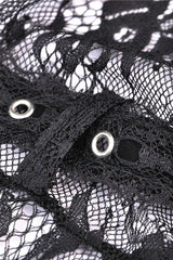 Black Long Trumpet Sleeves Sheer Floral Lace Women's Gothic Maxi Cloak with Belts - Product - 13