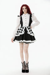Black/White Harlequin Sharp Point Collar Long Puff Sleeves Women's Lolita Gothic Dress - Product - 7