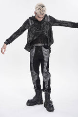 Grey Printed Cut-Out Spliced Color-Blocked Men's Punk Cool Pants - Product - 6