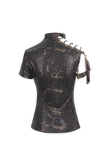 Black Prints Spaghetti Straps Buckle Womens Punk Short Sleeves - Product - 9