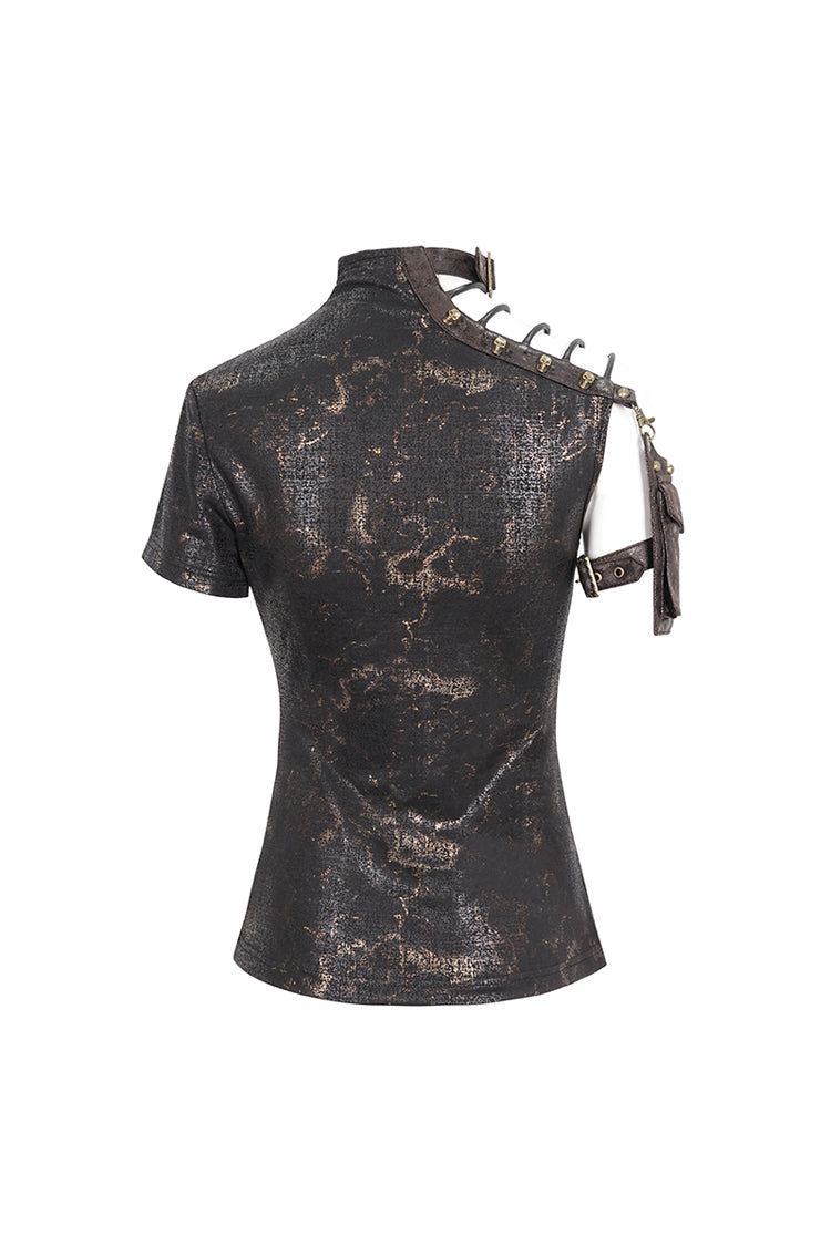Black Prints Spaghetti Straps Buckle Womens Punk Short Sleeves - Product - 9