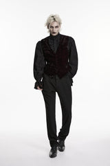 Black/Red V Collar Printed Slim Buckled Men's Gothic Retro Velvet Vest - Black/Red - 1