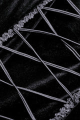 Black Round Collar Long Puff Sleeves Lace Lace-Up Hem High Low Women's Gothic Velvet Wedding Dress - Product - 16