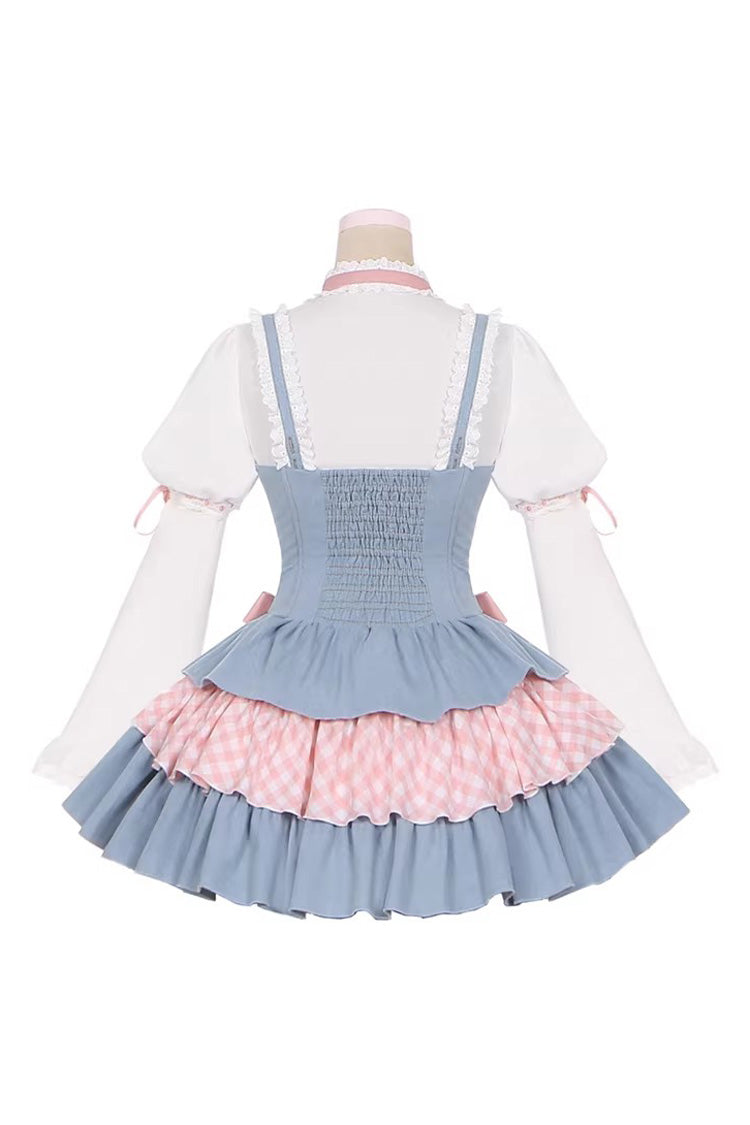 Blue/Pink [Rock Ballet] Printed Triple-Layered Ruffled Bow Lace-Up Sweet Lolita Jsk Dress - Product - 10