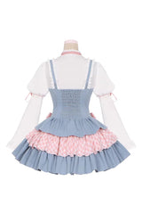 Blue/Pink [Rock Ballet] Printed Triple-Layered Ruffled Bow Lace-Up Sweet Lolita Jsk Dress - Product - 10