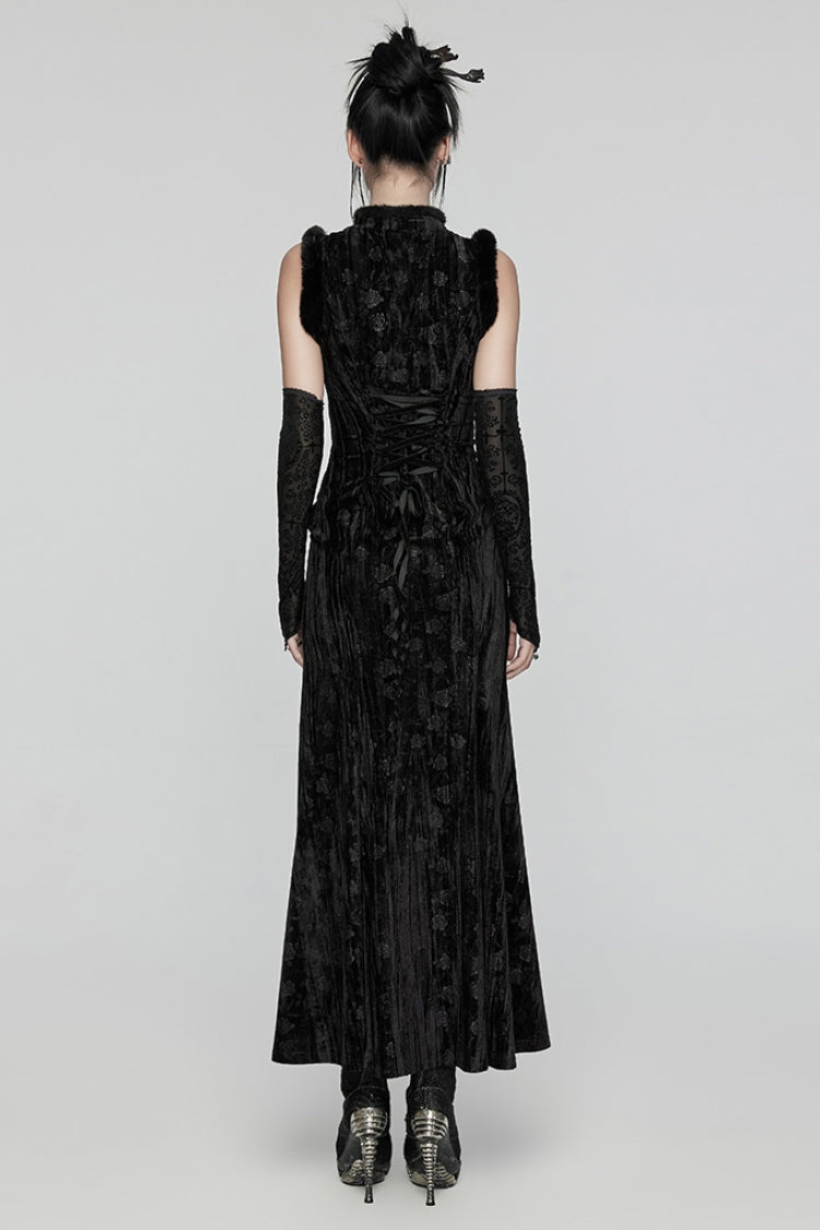 Black Jacquard Ripped Women's Gothic Dress with Oversleeves - Product - 3