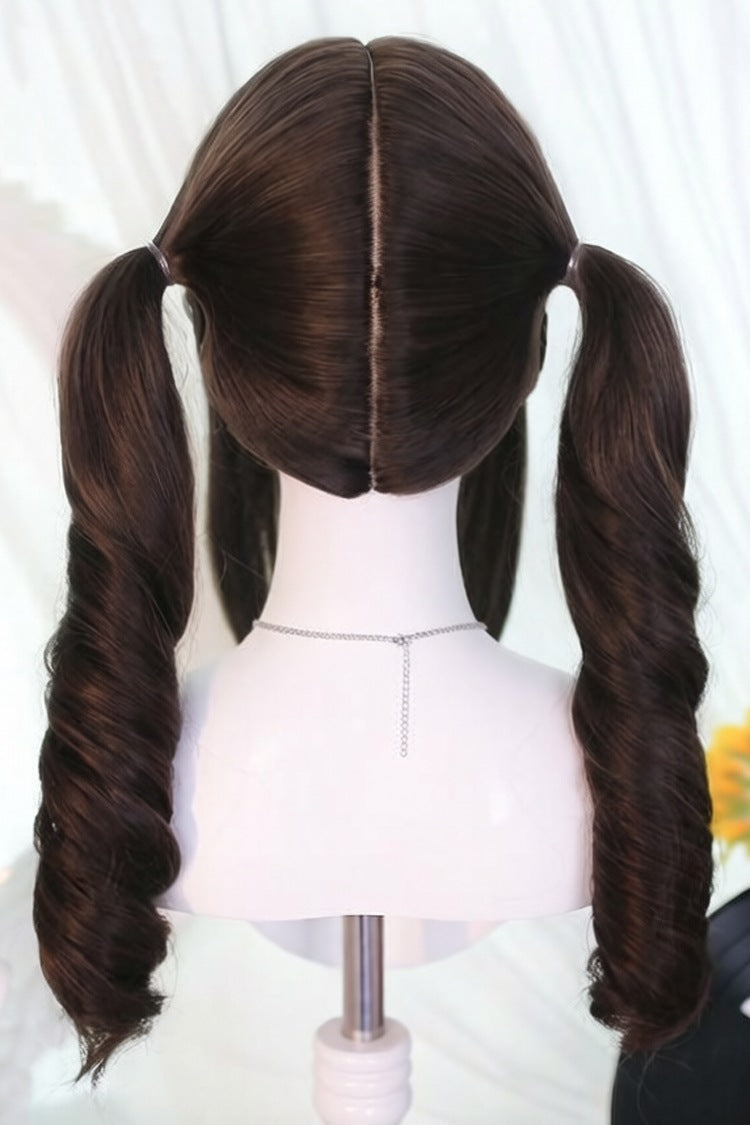 Sweet Tea Cool Brown Sweet Lolita Twintails Wig with Roman Curls - Product - 3