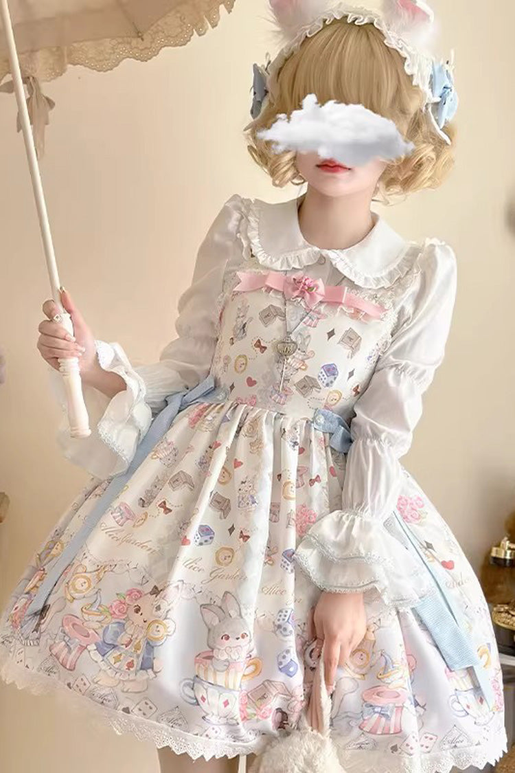 アイボリー ノースリーブ プリント フリル リボン プリンセス ロリータ ストラップ ワンピースセット 商品画像
