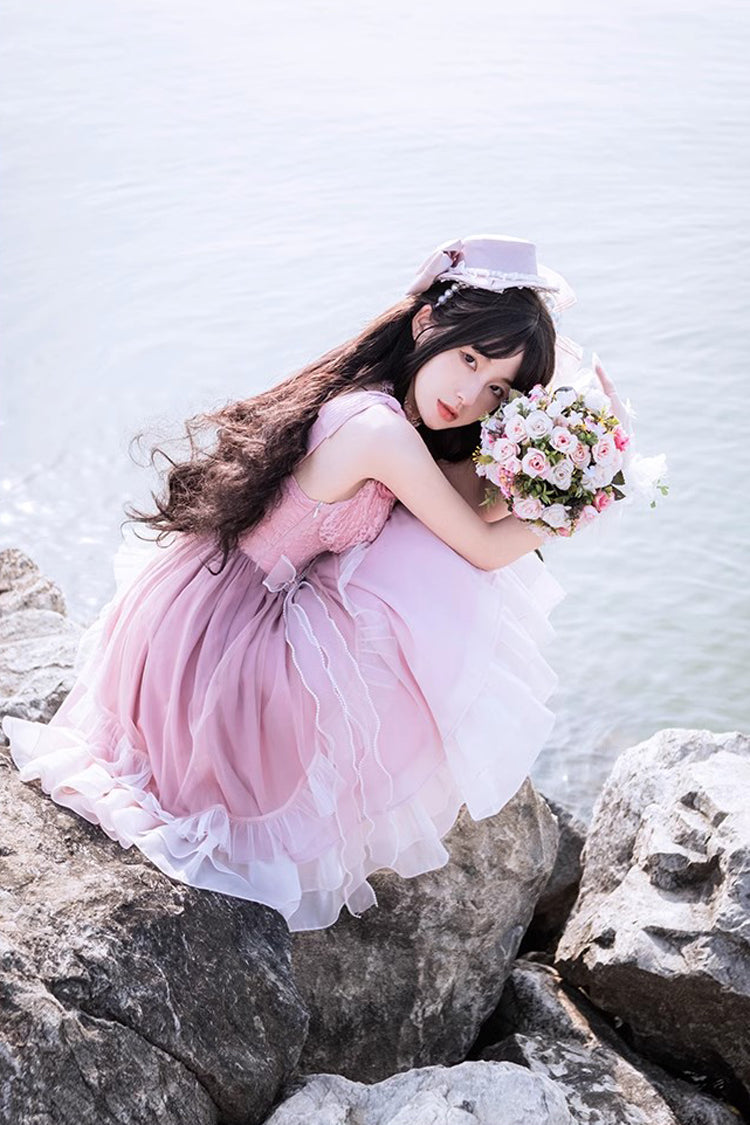 Gradient Pink Fishbone Elegant Ballet Sweet Lolita Jsk Dress - Product - 7