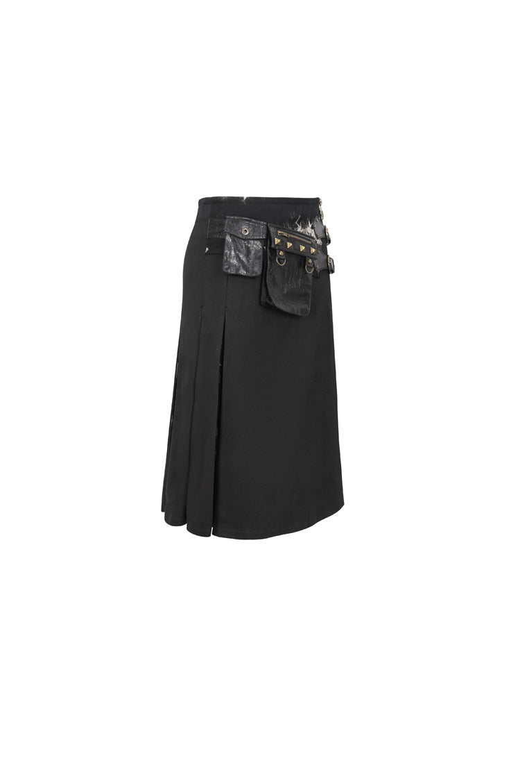 Black Tie-Dye Patchwork With Waist Bag Men's Gothic Skirt - Product - 9