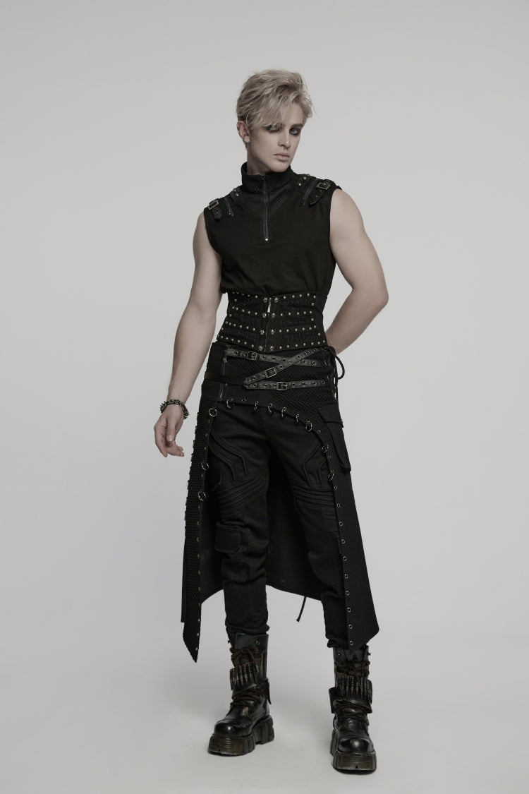 Black Lace-Up Slim Ripped Studded Zippered Women's Punk Corset - Product - 6