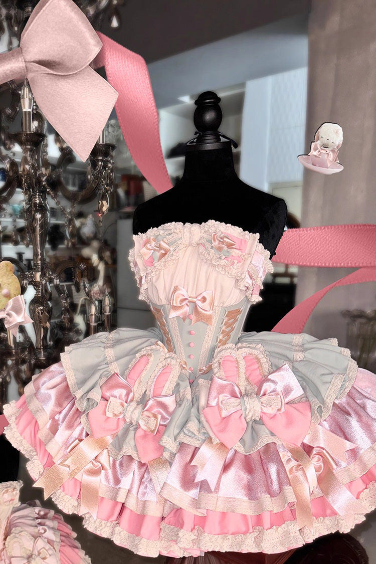 [Ribbon Dance] Multi-Layered Ruffle Bowknot Lace-Up Sweet Princess Lolita Dress 3 Colors - Product - 8