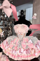 [Ribbon Dance] Multi-Layered Ruffle Bowknot Lace-Up Sweet Princess Lolita Dress 3 Colors - Product - 8